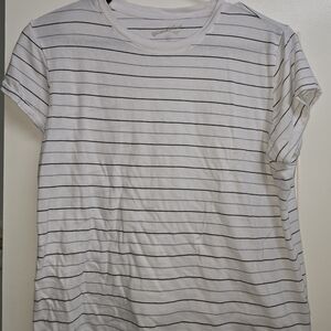 Universal Thread White Tee with Black and Gray Stripes